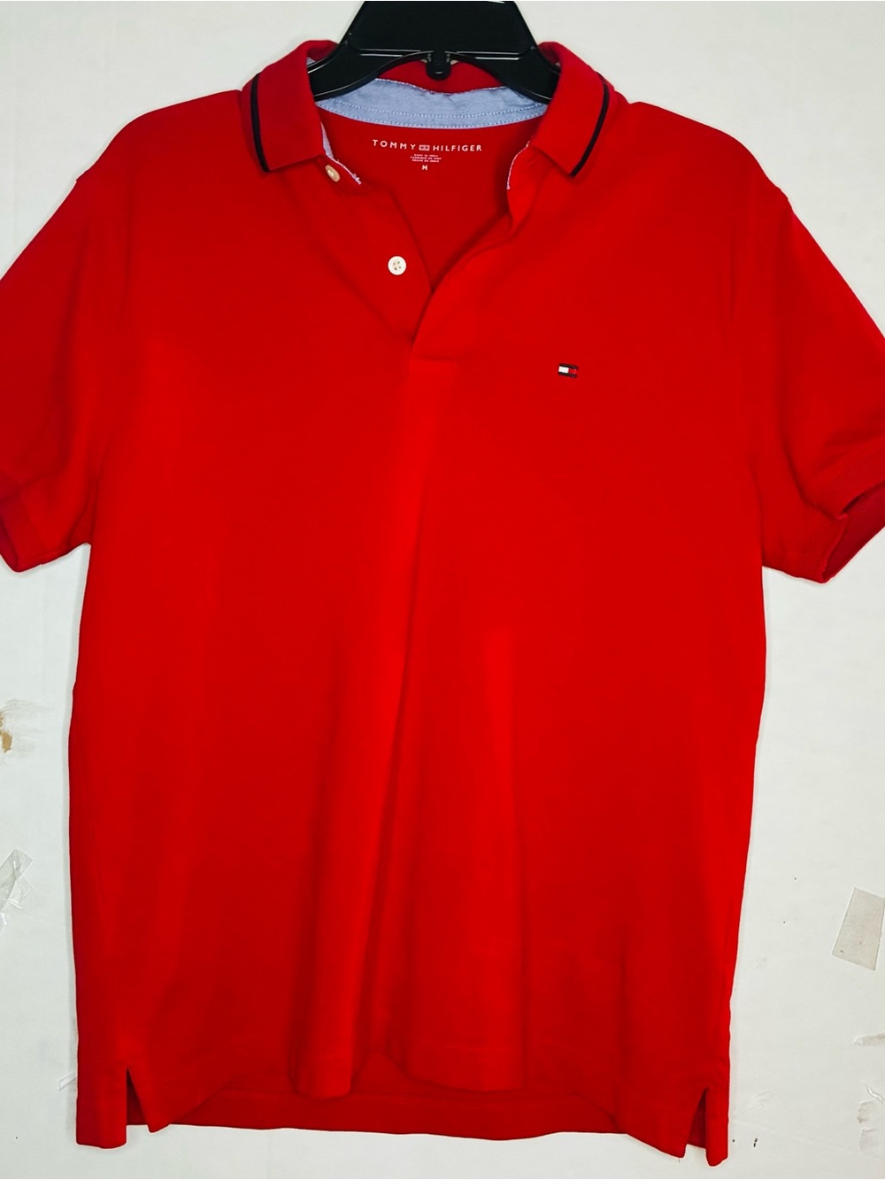 Tommy Hilfiger Red Polo with Navy-Trim Collar